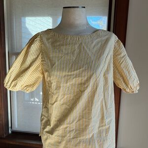 J. Crew Yellow Striped Puff Sleeve Blouse